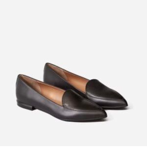 Everlane Modern Point Black Leather Slip On Loafer Flats 8.5